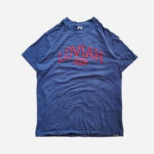 Loviah Jeans T-Shirt with red arched text reading 'LOVIAH' with a globe graphic